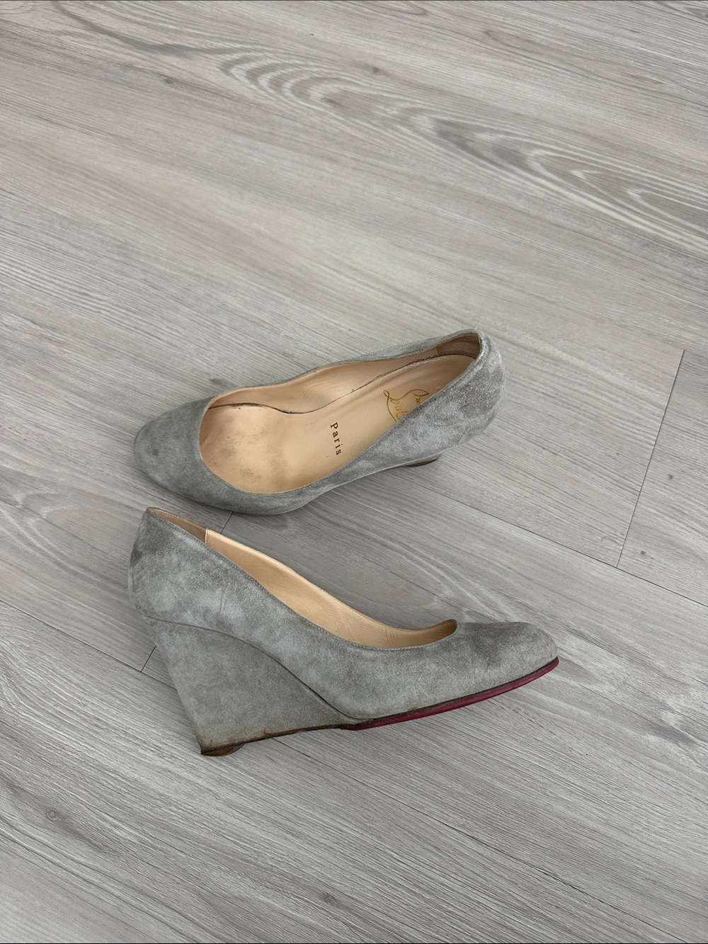 Christian Louboutin Gray Suede Wedge Platform Heels 37.5 7.5